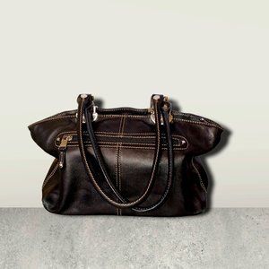 TIGNANELLO • black Leather purse metallic snaps taupe trim soft spacious women's